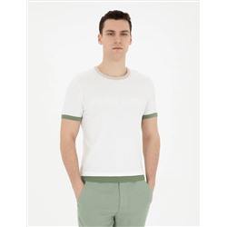 Beyaz Slim Fit Bisiklet Yaka Triko Tişört