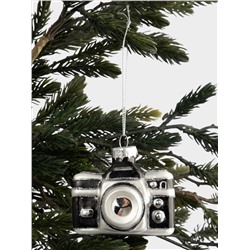 Игрушка елочная, 7х5 см, стекло, черно-белая, Фотоаппарат, New year