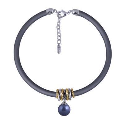 Колье Гевея (Майорка 16мм черничная, каучук графит; покрытие родий) 40-45см, Есть комплект