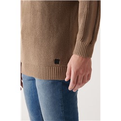 Vizon Yarım Balıkçı Yaka Cep Detaylı Pamuklu Salaş Triko Kazak