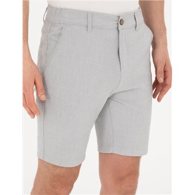 Gri Slim Fit Gofre Dokuma Şort