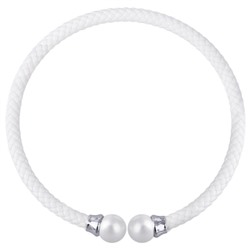 Колье-чокер Дуэт (Майорка 16мм белая, кожа белая; покрытие родий), Есть комплект