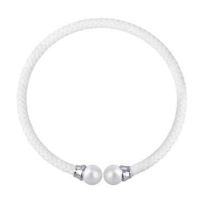 Колье-чокер Дуэт (Майорка 16мм белая, кожа белая; покрытие родий), Есть комплект