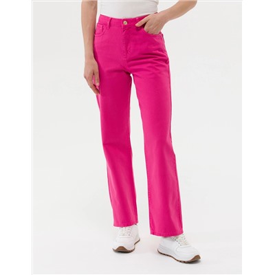 Fuşya High Waist Flare Fit Jean Pantolon