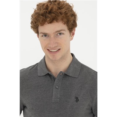 Erkek Slim Fit Polo Yaka Antrasit Melanj Basic Tişört