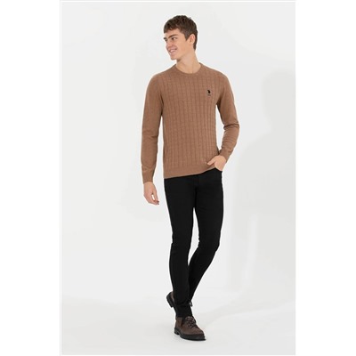 Erkek Camel Melanj Bisiklet Yaka Triko Kazak