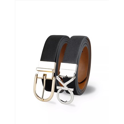 Monogram Logo and Round Buckle Reversible Belt Set (Комплект двусторонних ремней с логотипом Monogram и круглой пряжкой)