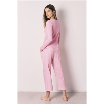 Pijama largo rosa cuadros Vichy algodón