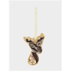 Игрушка елочная, 10 см, бисер/полифилл, бронзовая, Олень, New year