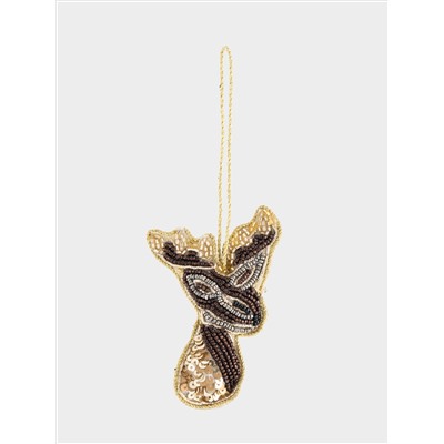 Игрушка елочная, 10 см, бисер/полифилл, бронзовая, Олень, New year