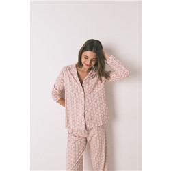Pijama camisero largo 100% algodón flores rosa