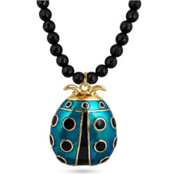 Колье Божья коровка (эмаль изумрудная, черная, агат; покрытие золото) 45-50см, Есть комплект