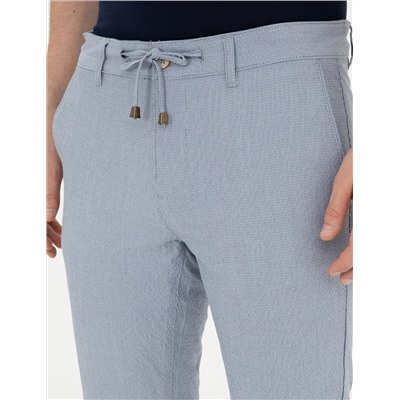 Açık Mavi Slim Fit Gofre Bağcıklı Kanvas Pantolon