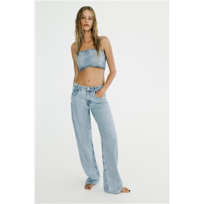 TRF DENIM CROP TOP WITH RHINESTONES