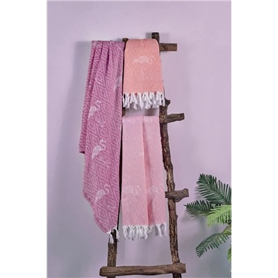 Denizli Concept Flamingo Desenli Pembe Peştemal - Yaz Koleksiyonu - %100 Pamuk
