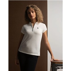 WHITE LABEL ZIP POLO SHIRT WITH PIPING