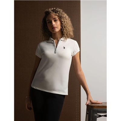 WHITE LABEL ZIP POLO SHIRT WITH PIPING