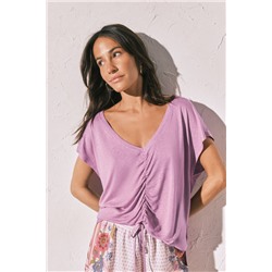 Camiseta corta viscosa lino lila
