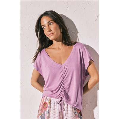 Camiseta corta viscosa lino lila