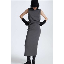 Трикотажный комплект  Топ  с воротником + длинная юбка 2 цвета  ЛАЙ*М