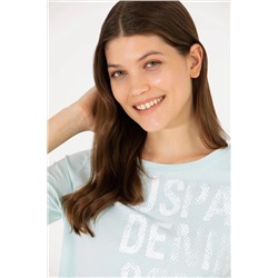 Kadın Su Yeşili Bisiklet Yaka Tişört