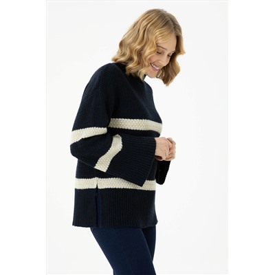 Kadın Lacivert Balıkçı Yaka Kazak