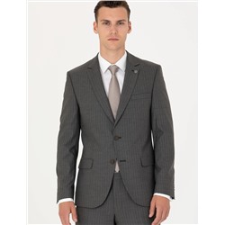 Çizgili Kahverengi Ekstra Slim Fit Takım Elbise