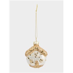 Игрушка елочная, 4х6 см, стекло, золотистая, Домик, New year