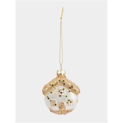 Игрушка елочная, 4х6 см, стекло, золотистая, Домик, New year