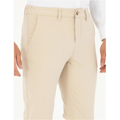 Bej Slim Fit Kanvas Çizgili Pantolon