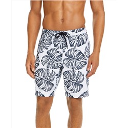 Club Room Men's Stripe Leaf-Print 7" Board Shorts, Created for Macy's