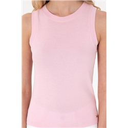 Kadın Açık Pembe Kolsuz Bisiklet Yaka Basic Tişört
