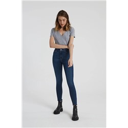 CROSS JEANS Judy Koyu Taş Indigo Yüksek Bel Skinny Fit Jean Pantolon C 4521-008