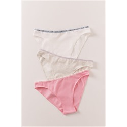 Pack 3 bragas clásicas algodón gris, rosa, blanco