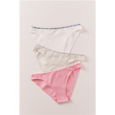Pack 3 bragas clásicas algodón gris, rosa, blanco