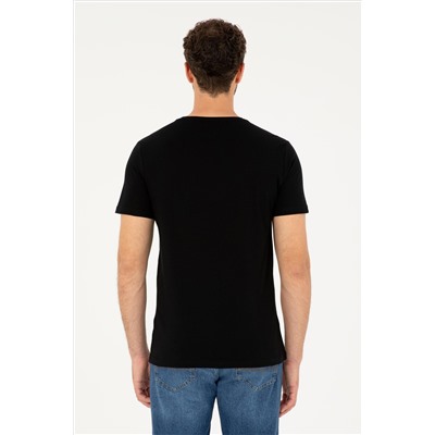 Erkek Regular Fit Bisiklet Yaka Siyah Basic Tişört