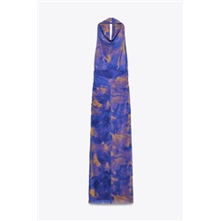 LONG PRINTED TULLE DRESS