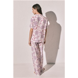 Pijama largo camisero estampado flores