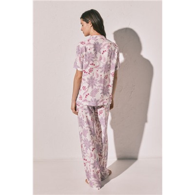 Pijama largo camisero estampado flores