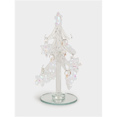 Статуэтка, 15 см, с подвесками, стекло, серебристая, Ель со снежинками, Event
