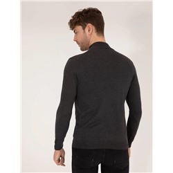 Antrasit Melanj Slim Fit Yarım Balıkçı Basic Triko Kazak