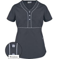 Butter-Soft Scrubs by UA™ Empire Waist Y-Neck Top w/ Rhinestone Detail