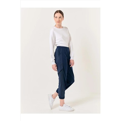 Jimmy Key Lacivert Yüksek Bel Lastikli Paça Jogger Pantolon 23WJ040107