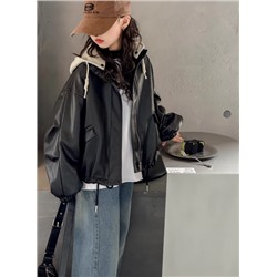 Кожаная куртка для девочек с капюшоном