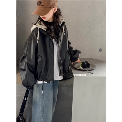 Кожаная куртка для девочек с капюшоном