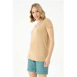 Kadın Camel Basic Tişört