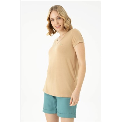 Kadın Camel Basic Tişört