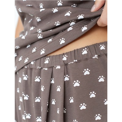 Укороченные широкие брюки кюлоты c принтом на резинке из 100% хлопка