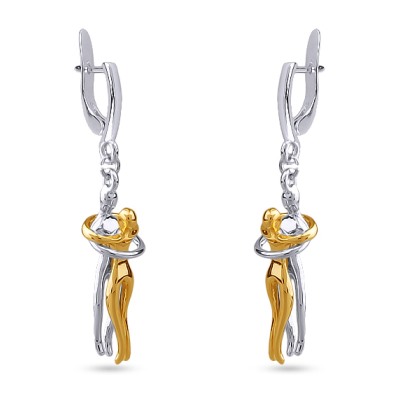 Серьги Объятия (покрытие золото, родий), Есть комплект