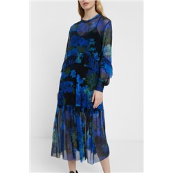 Vestido midi de gasa con camuflaje floral